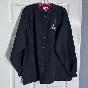 NWOT VNTG Top Stitch by Morning Sun Black Cardigan/Sweater Wmns 2XL Embroidered